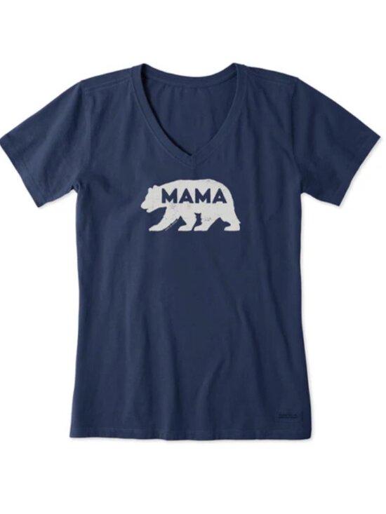 Life Is Good Tops - Life is Good Mama Bear Silhouette Short Sleeve Crusher Vee in Darkest Blue Sz XL